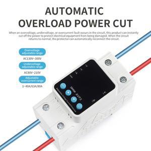 AVP2 디지털 디스플레이 DIN 레일 마운트형 조절 가능 전압 전류 보호기 40/63/80A 230V 서지