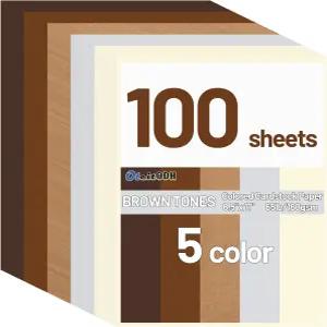 100장 8.5인치 x 11인치 브라운 컬러 카드 스톡 5가지 모듬 톤 페이퍼 180GSM/65파운드 만들기 DIY 인사말