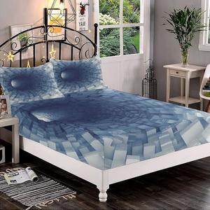 XISUNYA 장식 침구 시트 세트 칼킹 사이즈 우주 깊은 포켓 장착 베개 2개 프랙탈 정사각형 프린트 극세사 3pc 침대 세트가 있는 엔드리스 터널