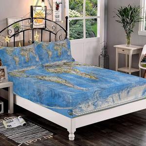 장식용 맞춤 시트 세트 킹 사이즈 월드 맵 딥 포켓 베개 모조 2개(평판 없음) 플래닛 어스 빈티지 효과 인쇄 극세사 침구 3종 소년 소녀 침구용