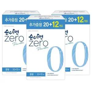 [순수한면] 깨끗한나라 순수한면 제로 생리대 중형(20+12P)x3팩