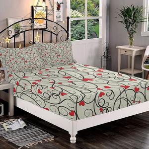 XISUNYA 장식용 피팅 시트 세트 풀사이즈 러브 딥 포켓 베개 샴 2개 웨이브 플로럴 하트 여름 소용돌이가 잎사귀 클래식 프린트 극세사 침구 3종 세트를 번성시킵니다