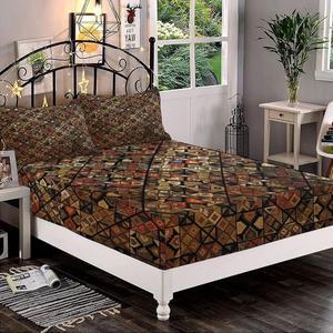 장식용 침구 시트 세트 퀸 사이즈 트라이벌 딥 포켓 피팅 베개 모조 2개(평탄 없음) 프리미티브 보헤미안 아즈텍 프린트 극세사 3pc 침대 매트리스용(깊이: 5-15