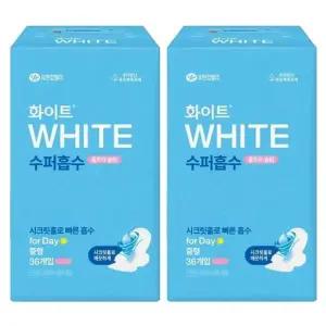 [화이트] 화이트 수퍼흡수 대용량생리대 울트라슬림 중형 36Px2팩