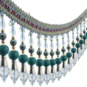 3야드 비딩 프린지 트리밍 롱 비즈 태슬 커튼 트림 리본 커버 엣지 장식용 (파란색)