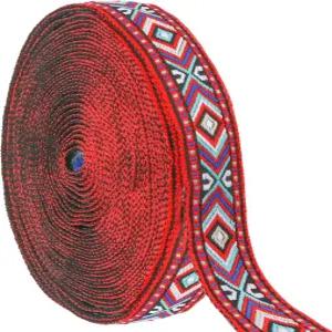 벤보 7야드 빈티지 자카드 리본 자수 레이스 트림 직조 마름모 패턴 패브릭 프린지 보헤미안 재봉 제작 홈