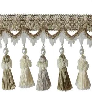 벨 아베니르 태슬 프린지 트림 6.5야드 x 3.15인치 럭셔리 비즈 - 베이지