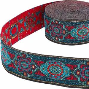 PH 팬더홀 7야드 자카드 리본 1.3인치 빈티지 재봉 이모브드 우븐 플로럴 패브릭 트림 프린지 장식 보호