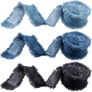 윈사이슨 3롤 2야드 프린지 원단 데님 리본 러스틱 프레이딩 트림 재봉용 장식용 장식품 결혼식 - 연한