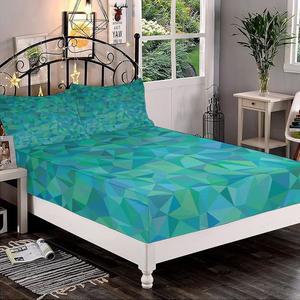 장식용 맞춤 시트 세트 킹 사이즈 청록색 장식 딥 포켓 베개 2개 추상 불규칙 삼각형 모자이크 디자인 기하학적 현대 인쇄 마이크로파이버 침구 3종
