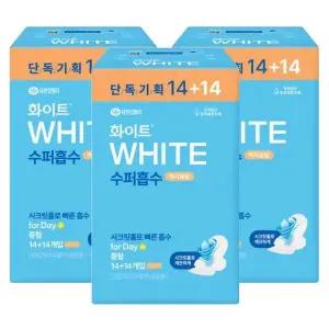 [화이트] 화이트 수퍼흡수 대용량생리대 슬림날개 중형(14+14P)x3팩