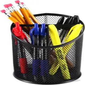 휴런 데스크톱 3칸 원형 5-3/4인치 금속 메시 펜 및 펜슬 홀더 책상 정리함 컵 (1/4/24/96) (4개)