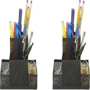 마인드 리더 책상 정리함 [4칸 2피스 동일 세트] - 연필과 펜 컵 종이 클립 홀더가 있는 사무용 책상용