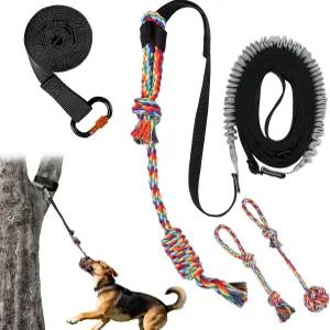 티브레이 야외 번지 견인 장난감 3개의 개 씹는 밧줄이 달린 매달기 소형 대형 품종을 위한 나무 야외의