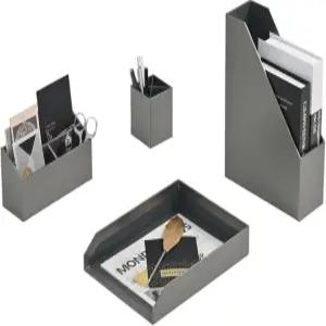 볼드폭스 메탈릭 실버 4피스 오피스 책상 액세서리 세트 - 남녀용 홈 퍼스널 데스크톱 정리함