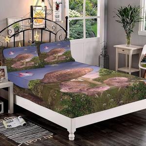 시순야 장식 침구 시트 세트 퀸 사이즈 버섯 딥 포켓 피팅 베개 샴 2개 마법의 숲 고대 나무 나비 동화 프린트 극세사 3pc 침대