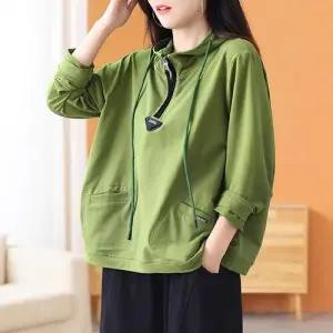 EAMT 여사친 캐주얼 가을 쇼트 반카라 후드티 솔리드 티 YJ3