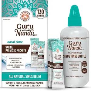 구루난다 시누이 린스 병 식염수 프리믹스 패킷 120ct - 및 혼잡 에 도움이 되는 모든 천연 각각 0.08온스