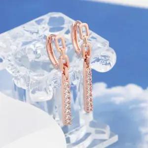 여자귀걸이 골드필드 핀 큐빅 스틱 로즈골드 원터치링 귀걸이 14K