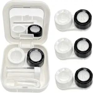 투명 캡이 있는 JZK 4X 콘택트 렌즈 케이스 및 미러 솔루션 보틀 어플리케이터 핀셋이 1X 홀더 박스 휴대용