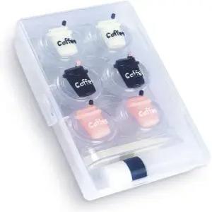 콘택트렌즈 케이스 하나 귀여운 커피 패턴 박스 키트 3팩 리무버 도구 핀셋 솔루션 병 휴대용 보관 용기