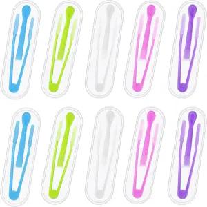 JUNEBRUSS 10팩 컬러 콘택트렌즈 리무버 및 삽입 도구 케이스 세트 소프트 팁이 있는 휴대용 핀셋 하드