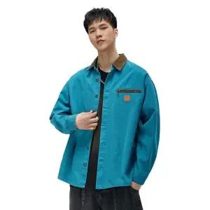 남자 셔츠 솔리드 빈티지 카하트 사파리 아우터 가을 배색 칼라 카고 재킷 유행3