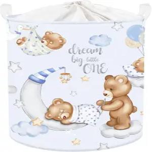 Clastyle 45L 대형 파란색 잠자는 곰 소년 소녀 세탁 바구니 손잡이 접이식 스타 달 옷 장난감 보관 용