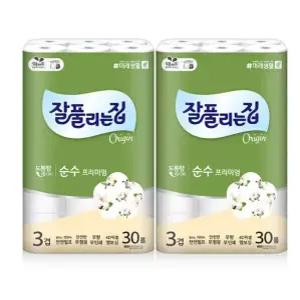 잘풀리는집 순수프리미엄 천연펄프 3겹 화장지 30M 30롤 2팩