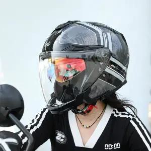 바이크 오토바이 반모헬맷 듀얼 바이저 도트 ABS 쉘 오픈 페이스 헬멧은 남성과 여성을 위한 CYRIL R18 헬