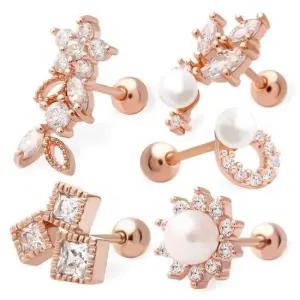 이너컨츠피어싱 금침 큐빅 진주 꽃 포인트 피어싱 14K