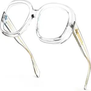 VISOONE 오버사이즈 원형 컴퓨터 TR90 블루 라이트 차단 안경 여성용 라비니아