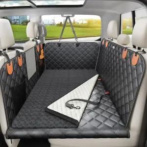 뒷좌석용 도그 카시트 커버 [탈부착 가능한 매트 포함] 자동차용 하드 바텀 해먹 2-4마리 대형견용 펫 침대