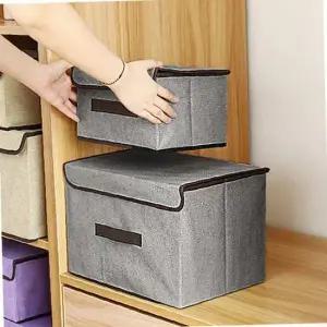 실속구성 린넨 리빙박스 2종세트(그레이) 옷정리함