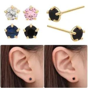 학생귀걸이 골드필드 핀 베이직 큐빅 골드 일자침 귀걸이 14K 4mm