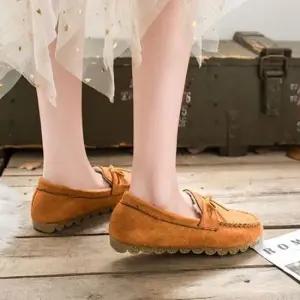 단화 여성 겨울 리본 스웨이드 모카신 기모 털단화 털로퍼