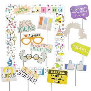 과학 단지 풍선 사진 부스 셀카 프레임 & 소품 세트 거대 실험실 파티 생일 장식용 폭파