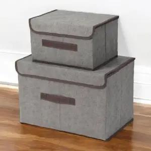 실속구성 린넨 리빙박스 2종세트 그레이 옷정리함