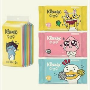 [2개구성] 크리넥스 10매X6입 물 수앤수 각 티슈 화장지 카카오프렌즈 FLWC1258F