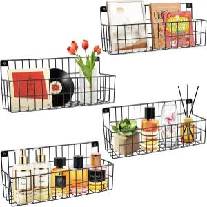 4세트 초대형 걸이식 벽걸이 와이어 바구니 보관 정리 및 보관용 금속 가정용 주방 욕실 수납용 튼튼한 벽