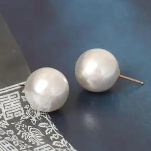 14K 골드필드 핀 14mm 빅 진주 귀걸이