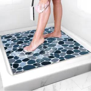 모폰키 논 슬립 샤워 매트 내부 샤워를 위한 24 X 인치 스타일리시한 사각 - 부드러운 PVC 루파 트리밍