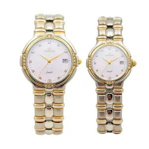 카리타스 고품격 천연 다이아몬드 18K 골드 커플 선물 명품 예물 고급 원형 금장 콤비 메탈 손목 시계  / C146