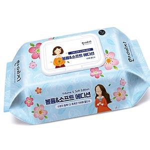 [2개구성] 한예지 볼륨 소프트 에디션 물 캡형 100매 5개 각 휴지 휴대용 여행용 미용 티슈 KWA4188E