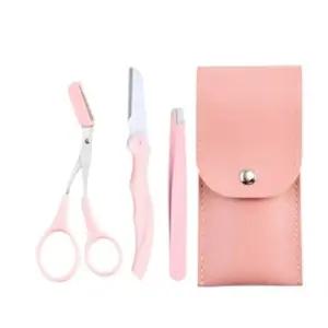 [비케이엠_62]눈썹정리기 눈썹가위 눈썹 칼 3종세트 핑크