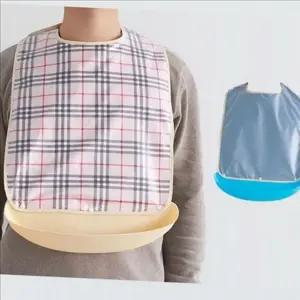 음식받이 성인용 턱받이 노인용 턱받이 실리콘 체크 넓은 방수 음식받이