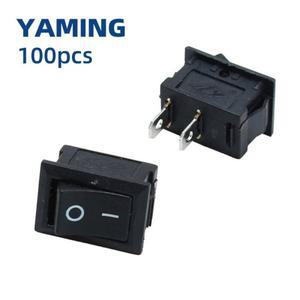 100pcs 검정색 푸시 버튼 스위치 6A-10A 110V 250V KCD1 2 핀 스냅인 On/off 로커 21mm x