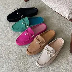 [옷자락]여자 스웨이드 리본 장식 데일리 블로퍼 플랫슈즈