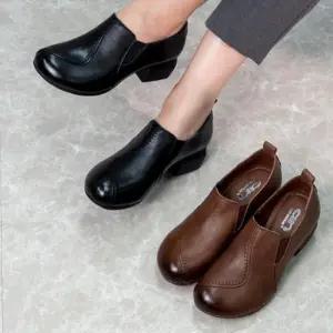 [옷자락]여자 데일리 오피스룩 편안한 가죽 미들힐 슈즈