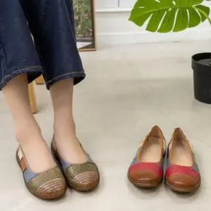 [옷자락]여자 편안한 소가죽 패치워크 플랫슈즈